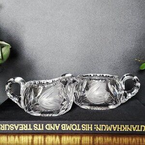 Antique Signed Gundy Clapperton Cut Crystal Tulip Pattern Creamer And Sugar